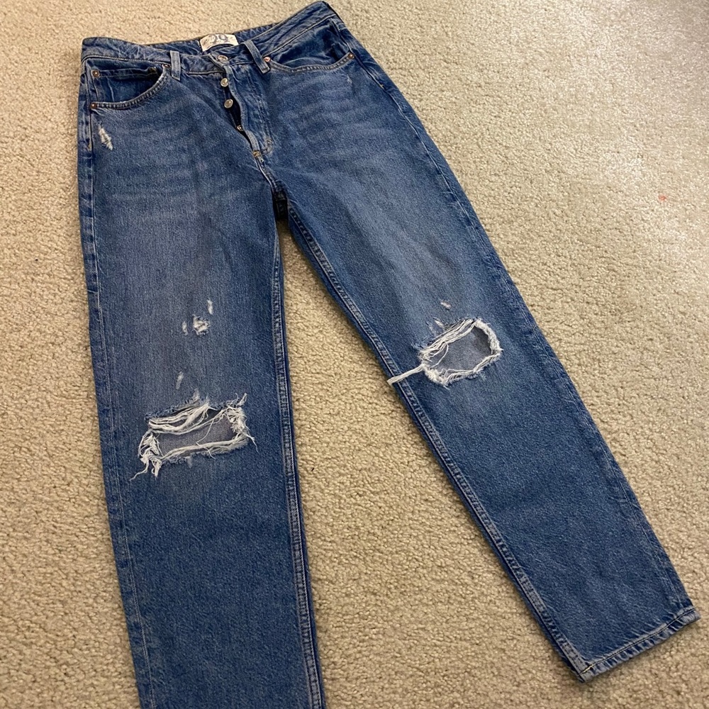 Free People Ripped Mid Rise Boyfriend Jeans